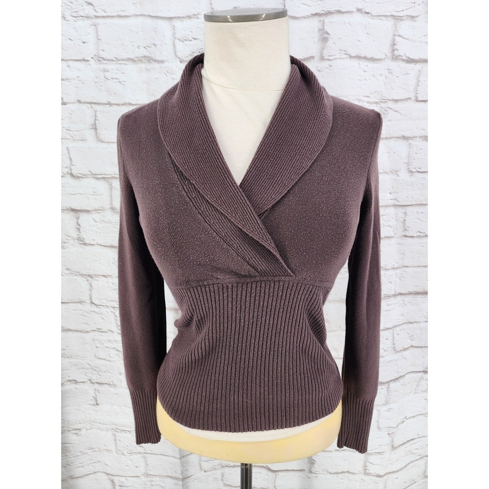 Loft‎ Y2K Chocolate Brown Sweater Babydoll Twee Clean Girl Ribbed Knit  Size XS